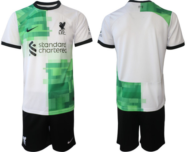 Men's Liverpool Custom 2023/24 White/Green Away Soccer Jersey Suit